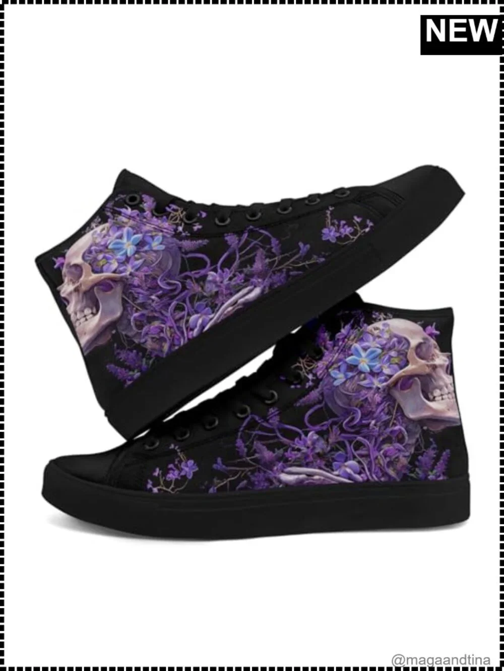 High Top Canvas Sneakers Skull Floral Lightweight Casual Goth Skate Shoes